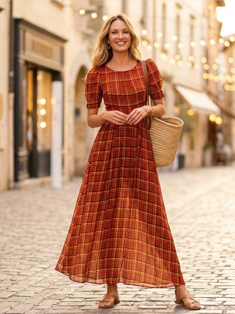 NWT BABR Plaid Maxi Dress EU 40 US 8 M Medium Cottagecore Tartan Sundress Boho